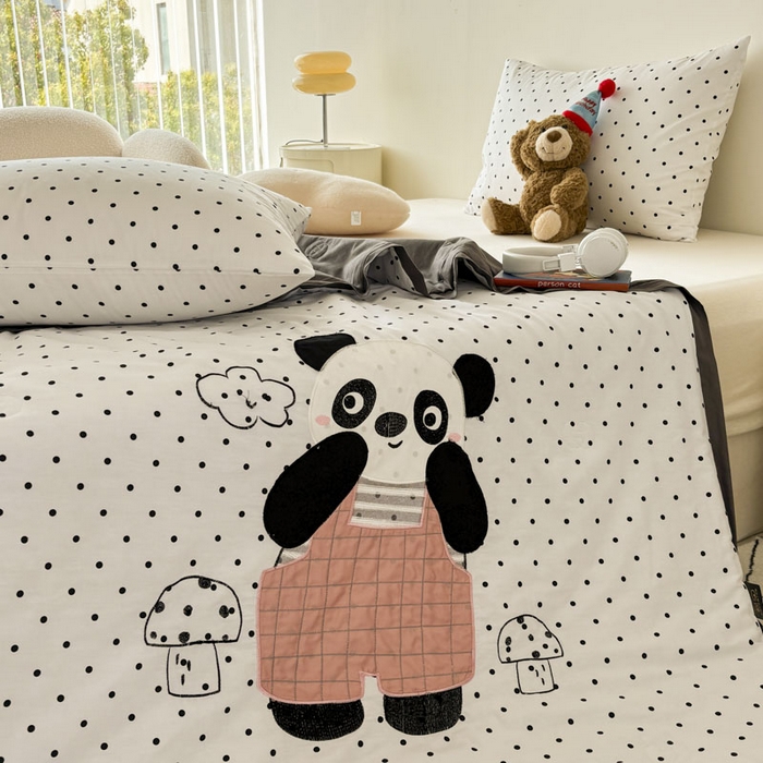 91家纺网 家纺一手货源 找家纺 鸣升家纺  2025新款精梳全棉纯棉绣花夏被夏凉被空调被 波点熊猫