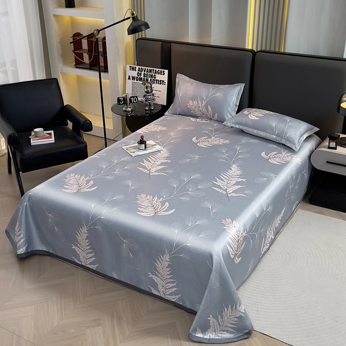 91家纺网 家纺一手货源 找家纺 悦织湾家纺2025新款斜纹提花冰丝席三件套夏季凉感冰丝席子枕套1对夏凉席床单 淡语飘香