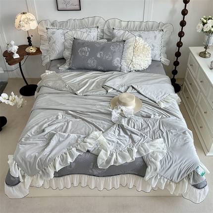 菊上家纺 2025新款PE中分子凉席-小香玫瑰系列 灰玫瑰