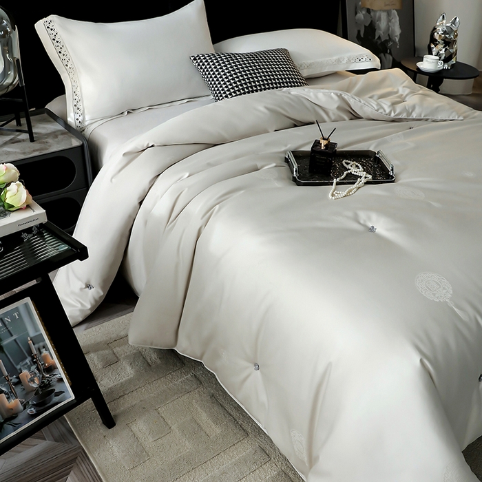 91家纺网 家纺一手货源 找家纺 畅畅家纺 2025新款100%柞蚕丝被野生天然纯蚕丝全棉提花夏被子春秋被冬被子被芯柞蚕丝 双喜-淡雅灰