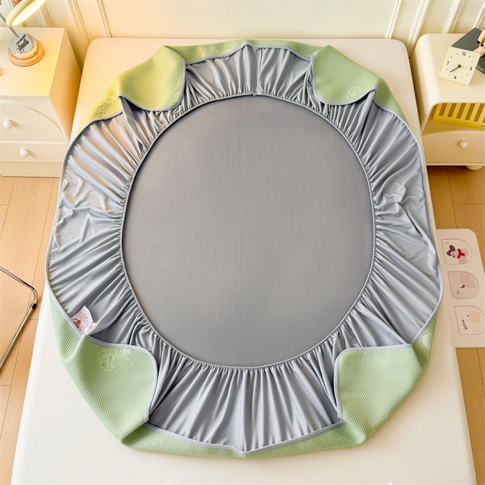 91家纺网 家纺一手货源 找家纺 恒爱   2025新款冰丝牡丹花床笠 抹茶绿