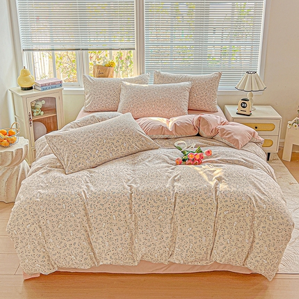 91家纺网 家纺一手货源 找家纺 （总）2025新款水洗云朵糯糯棉简约风ins风小碎花被套床单款床笠款三四件套
