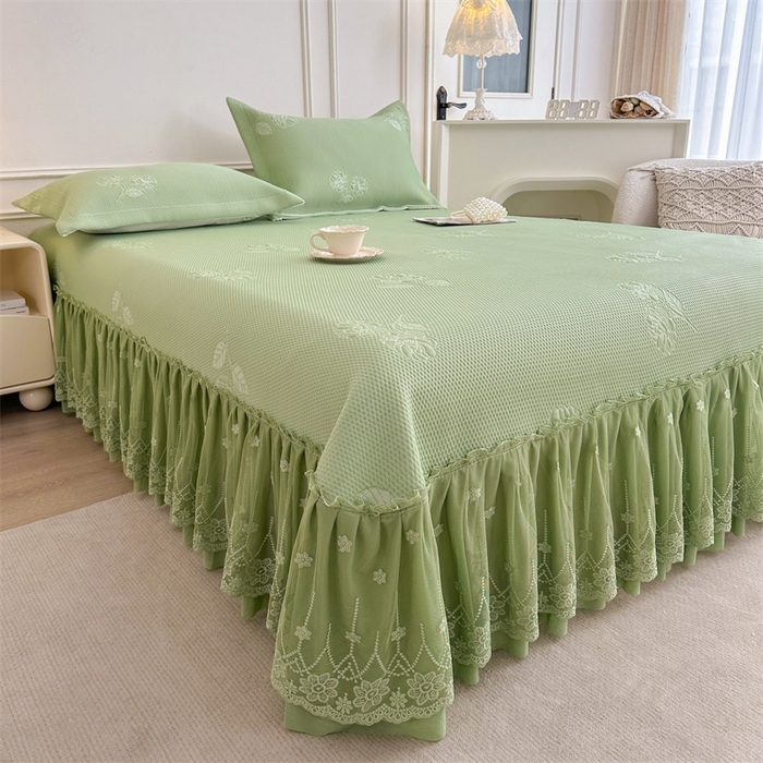 91家纺网 家纺一手货源 找家纺 恒爱   2025新款冰丝牡丹花床盖 抹茶绿