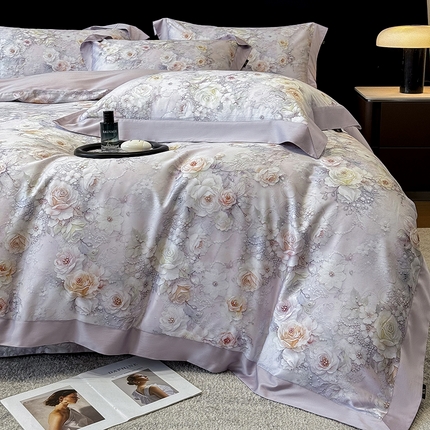 91家纺网 家纺一手货源 找家纺 （总）东方名伶 2025新款莱赛尔兰精天丝棉数码印花宽边四件套