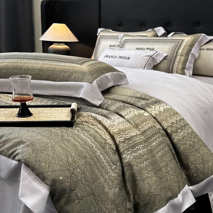 91家纺网 家纺一手货源 找家纺 2025夏季新品莱赛尔天丝数码印花刺绣绣花天丝四件套 墨尔本-灰