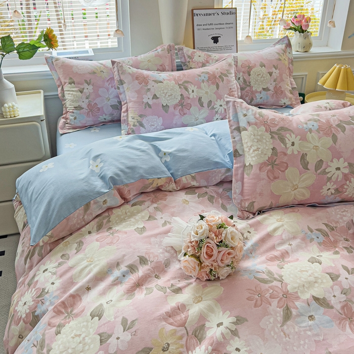 91家纺网 家纺一手货源 找家纺 依庭 2025新款全棉印花花卉款四件套单品系列-四件套 晚色芳莲