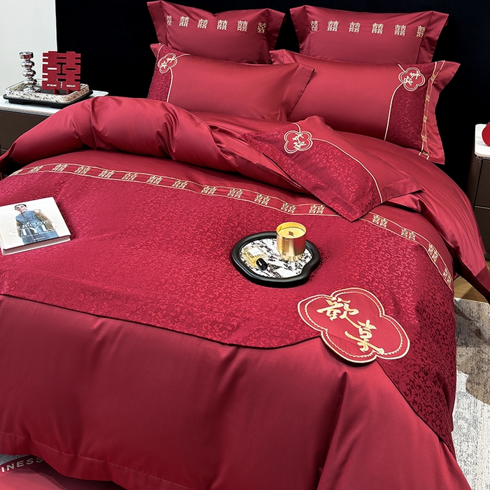 91家纺网 家纺一手货源 找家纺 （总）2025新款婚庆四件套亲肤棉刺绣磨毛婚庆四件套