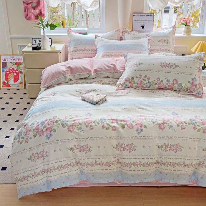 91家纺网 家纺一手货源 找家纺 依庭 2025新款全棉印花花卉款四件套单品系列-四件套 云听若舞