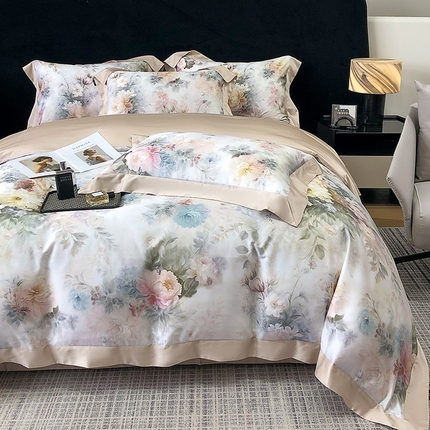 91家纺网 家纺一手货源 找家纺 （总）东方名伶 2025新款莱赛尔兰精天丝棉数码印花宽边四件套