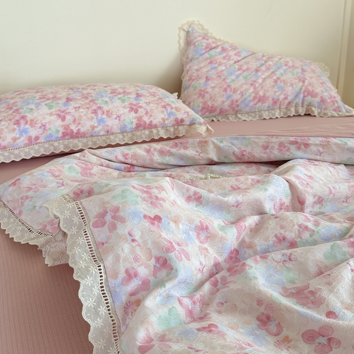 91家纺网 家纺一手货源 找家纺 （总）一霖家纺 2025新款云感双层纱花边款四件套