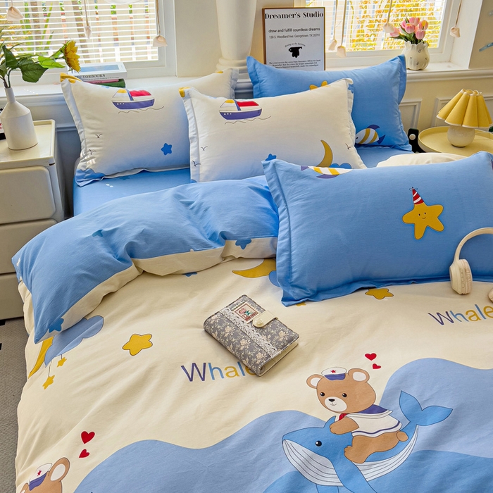 91家纺网 家纺一手货源 找家纺 依庭 2025新款全棉印花花卉款四件套单品系列-四件套 水上乐园