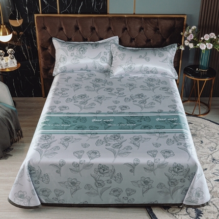 悦织湾家纺2025新款斜纹提花冰丝席三件套夏季凉感冰丝席子枕套1对夏凉席床单 秋语暖熙