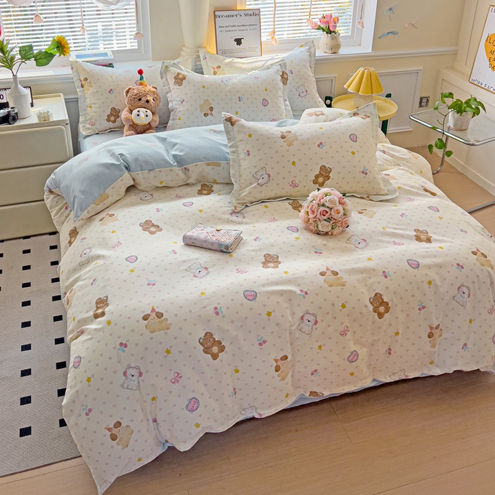 91家纺网 家纺一手货源 找家纺 依庭 2025新款全棉印花花卉款四件套单品系列-四件套 芋泥小狗