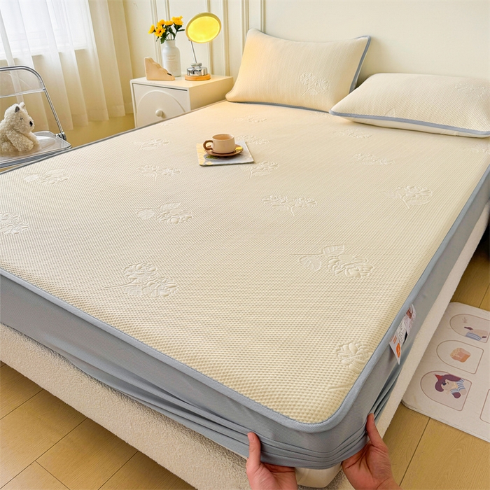 91家纺网 家纺一手货源 找家纺 恒爱   2025新款冰丝牡丹花床笠 象牙白