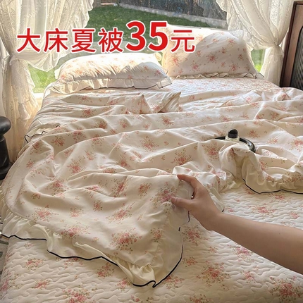 91家纺网 家纺一手货源 找家纺 韩秀 2025新款水洗棉夹棉韩版花边夏被小清新针织棉小碎花皱皱棉双层纱软糯感夏凉被空调被泡泡棉被四季跑量款 秋水伊人
