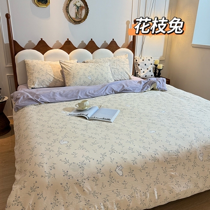 91家纺网 家纺一手货源 找家纺 （总）美丽坊 2025新款双层纱A类提花沐纱棉木棉四件套