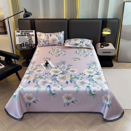 91家纺网 家纺一手货源 找家纺 悦织湾家纺2025新款斜纹提花冰丝席三件套夏季凉感冰丝席子枕套1对夏凉席床单 梦南风-粉