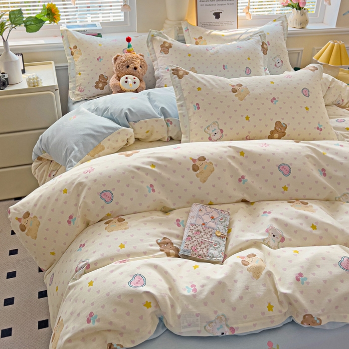 91家纺网 家纺一手货源 找家纺 依庭 2025新款全棉印花花卉款四件套单品系列-四件套 芋泥小狗