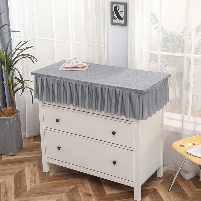 91家纺网 家纺一手货源 找家纺 2025新款防尘防滑斗柜套裙边-小树叶系列 银灰