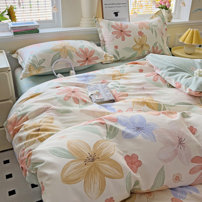 91家纺网 家纺一手货源 找家纺 依庭 2025新款全棉印花花卉款四件套单品系列-四件套 云裳花谷