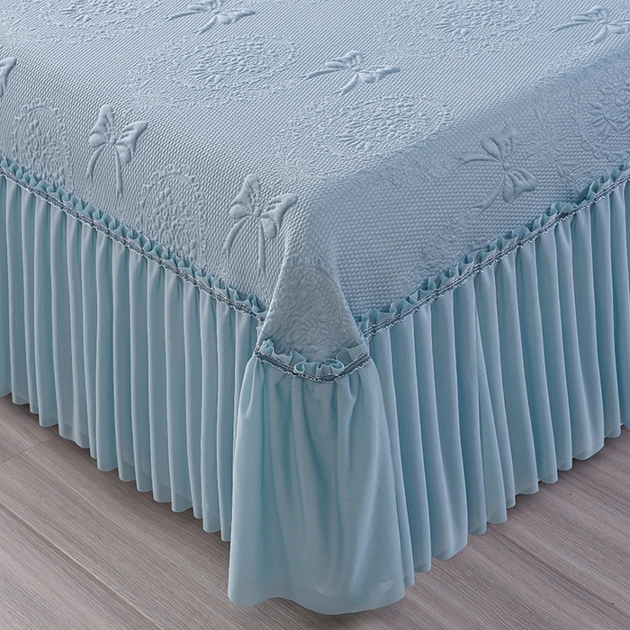 91家纺网 家纺一手货源 找家纺 畅畅家纺 2025新款立体提花凉豆豆席床裙款凉席 花蝶相拥-蓝