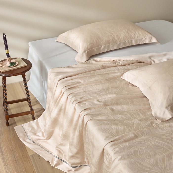 91家纺网 家纺一手货源 找家纺 黛舒家居 2025新款60S兰精天丝精美提花夏被-艾迪斯 艾迪斯-香槟