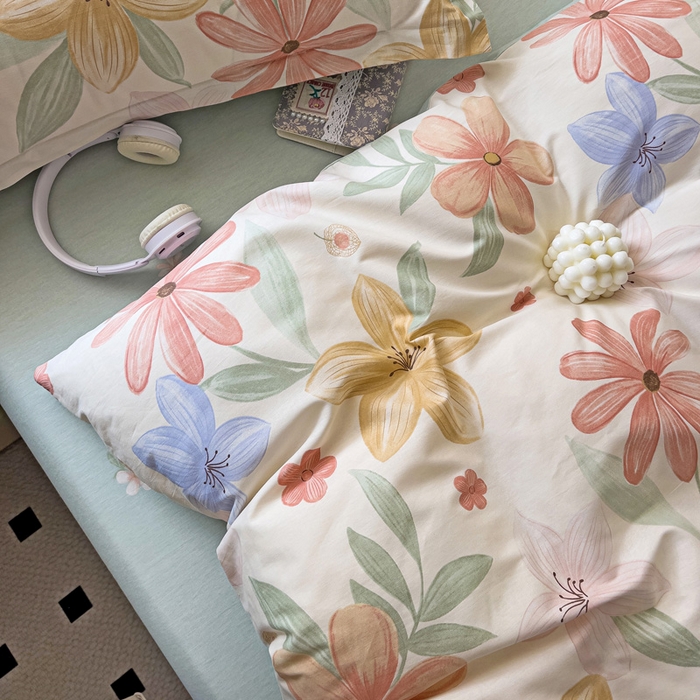 91家纺网 家纺一手货源 找家纺 依庭 2025新款全棉印花花卉款四件套单品系列-四件套 云裳花谷