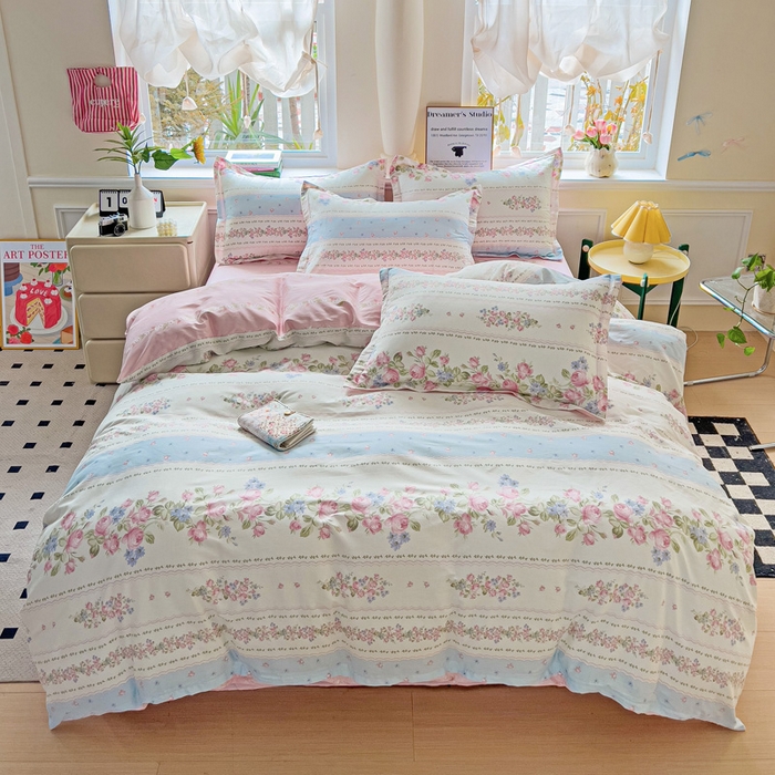 91家纺网 家纺一手货源 找家纺 依庭 2025新款全棉印花花卉款四件套单品系列-四件套 云听若舞