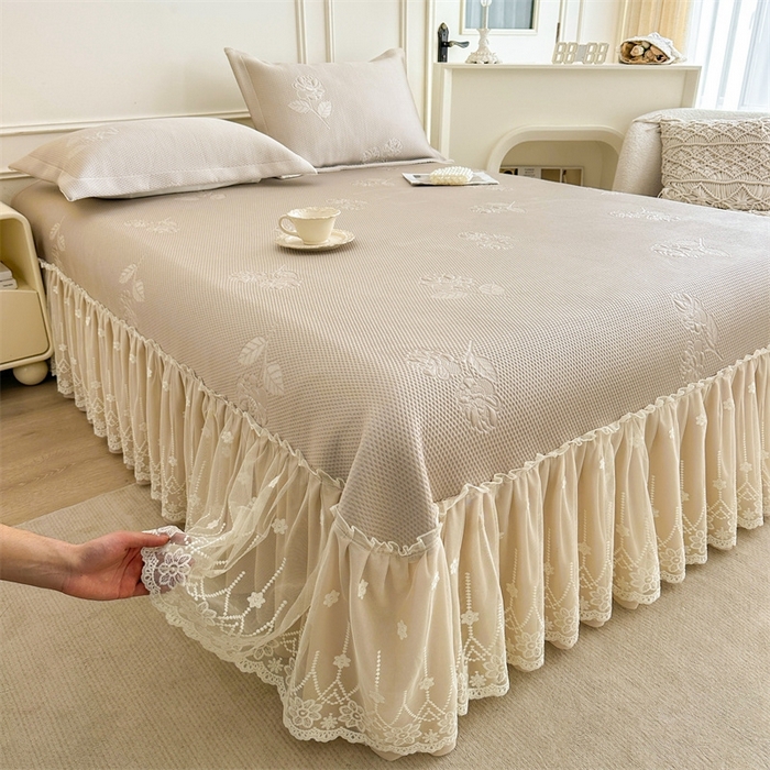 91家纺网 家纺一手货源 找家纺 恒爱   2025新款冰丝牡丹花床盖 卡其