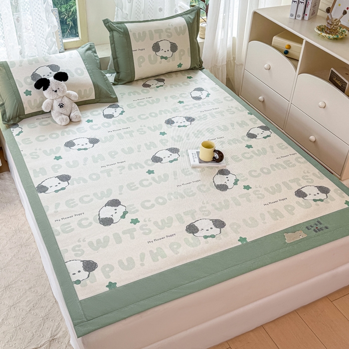 91家纺网 家纺一手货源 找家纺 2025新款A类抗菌数码印花冰藤席 假日小狗