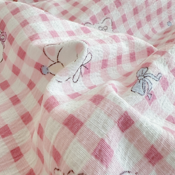 91家纺网 家纺一手货源 找家纺 一霖家纺 2025新款云感双层纱花边款四件套 粉色小猫