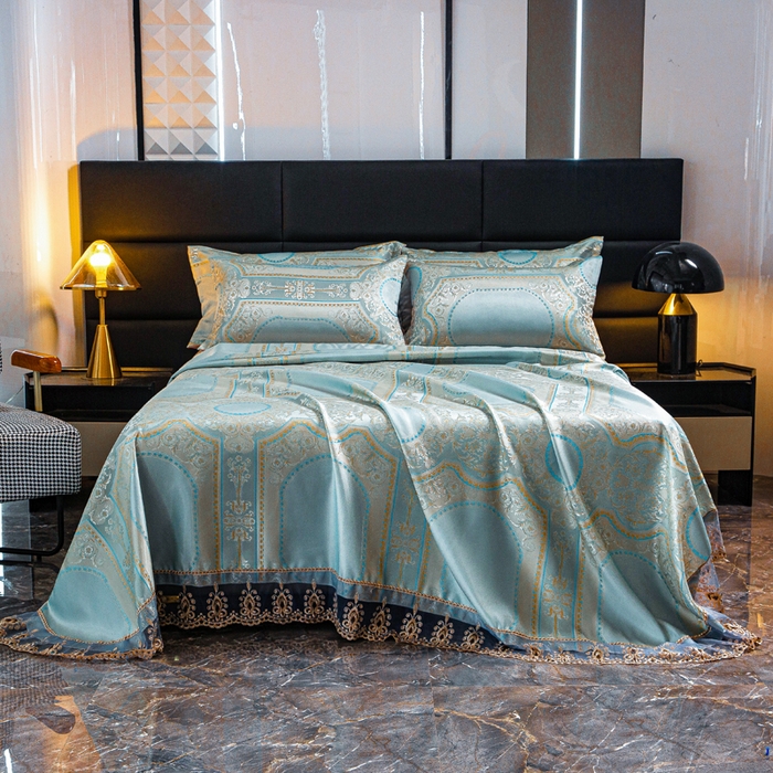 91家纺网 家纺一手货源 找家纺 席皇后  2025新款可机洗抗菌提花冰丝席 金碧辉煌