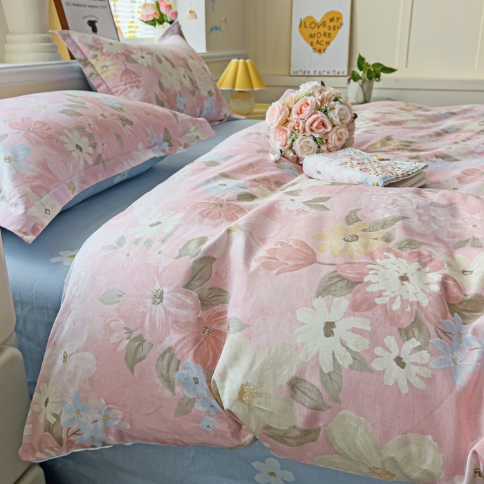 91家纺网 家纺一手货源 找家纺 依庭 2025新款全棉印花花卉款四件套单品系列-四件套 晚色芳莲