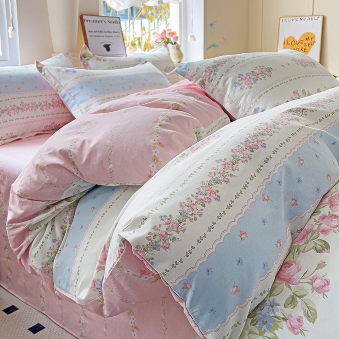 91家纺网 家纺一手货源 找家纺 依庭 2025新款全棉印花花卉款四件套单品系列-四件套 云听若舞