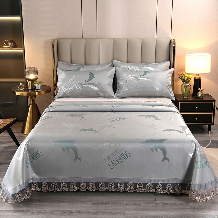 91家纺网 家纺一手货源 找家纺 席皇后  2025新款可机洗抗菌提花冰丝席 海豚 绿