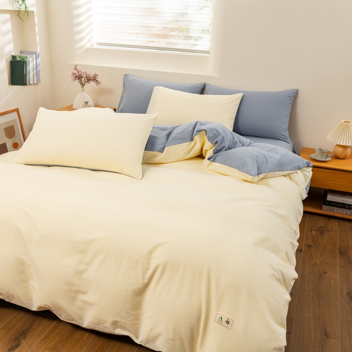 91家纺网 家纺一手货源 找家纺 居美良品 2025新款100%全棉色织水洗棉四件套 奶昔-蓝