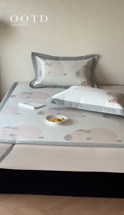 91家纺网 家纺一手货源 找家纺 橘滋  2025新款高端轻奢简约数码印花冰丝席-床席 卡皮噜噜