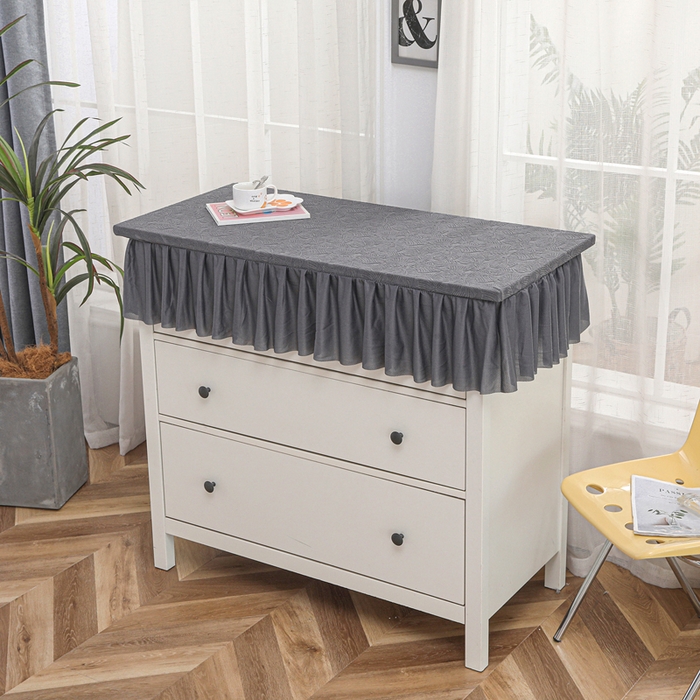 91家纺网 家纺一手货源 找家纺 2025新款防尘防滑斗柜套裙边-小树叶系列 深灰