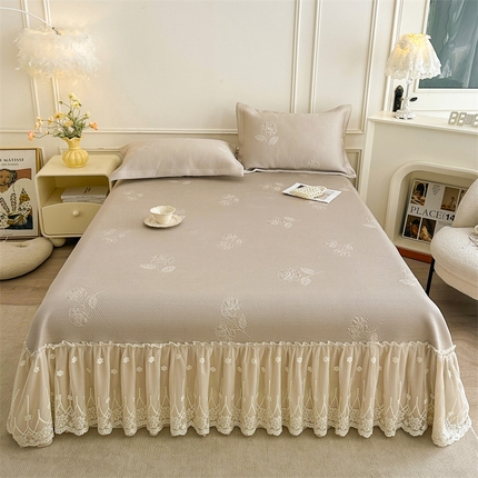 恒爱   2025新款冰丝牡丹花床盖 卡其