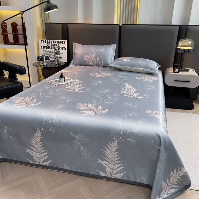 91家纺网 家纺一手货源 找家纺 悦织湾家纺2025新款斜纹提花冰丝席三件套夏季凉感冰丝席子枕套1对夏凉席床单 淡语飘香