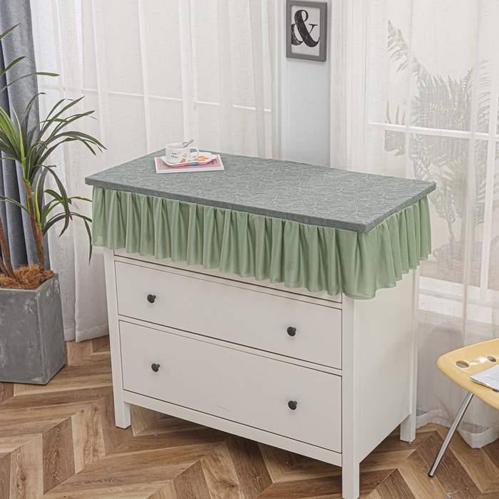 91家纺网 家纺一手货源 找家纺 2025新款防尘防滑斗柜套裙边-小树叶系列 豆绿