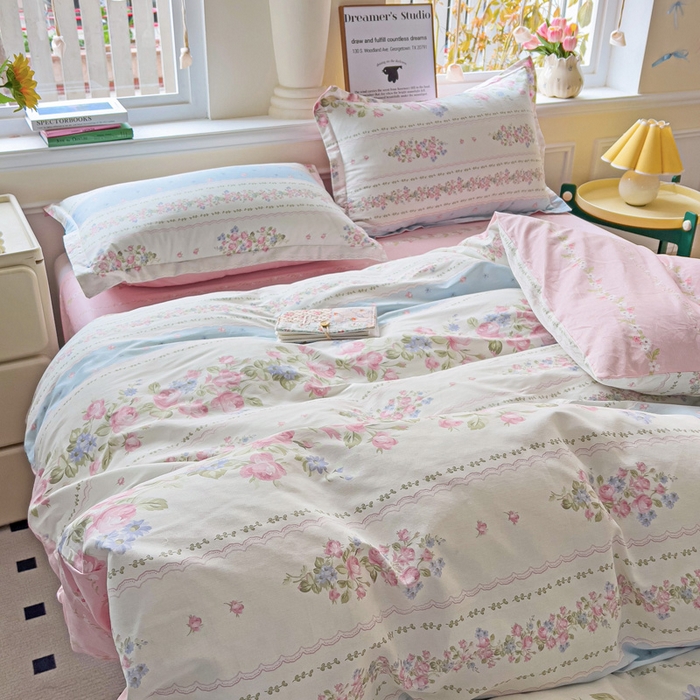 91家纺网 家纺一手货源 找家纺 依庭 2025新款全棉印花花卉款四件套单品系列-四件套 云听若舞