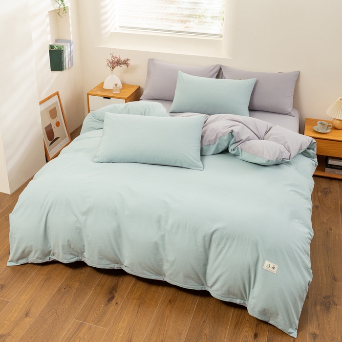 91家纺网 家纺一手货源 找家纺 居美良品 2025新款100%全棉色织水洗棉四件套 兰青-灰