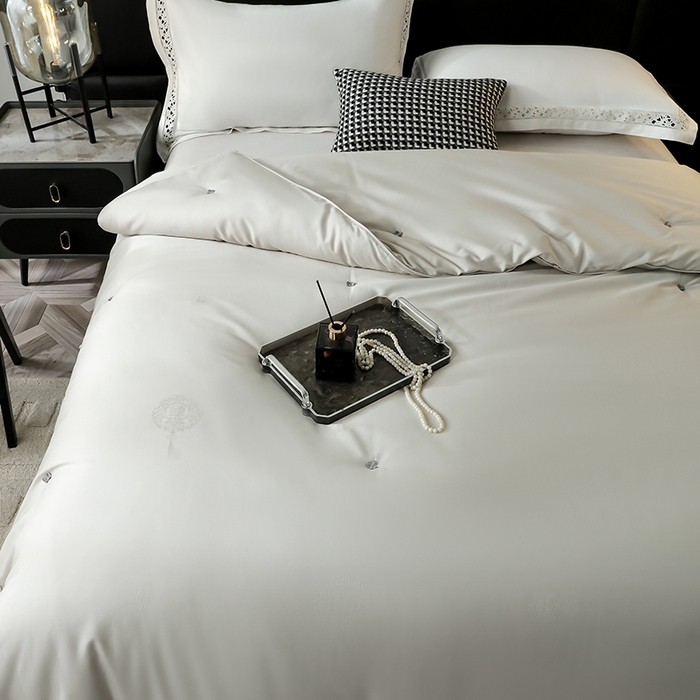 91家纺网 家纺一手货源 找家纺 畅畅家纺 2025新款100%双宫桑蚕丝被全棉提花桑蚕丝被高端婚庆被子夏凉被空调被春秋被冬被双人被 双喜-淡雅灰