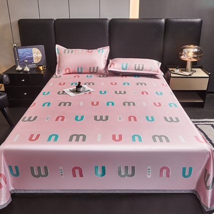 91家纺网 家纺一手货源 找家纺 悦织湾家纺2025新款斜纹提花冰丝席三件套夏季凉感冰丝席子枕套1对夏凉席床单 MIU MIU