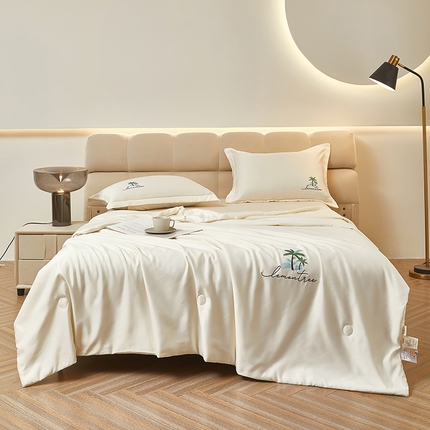 圣比熊 2025新款刺绣款凉感丝夏被冰丝夏凉空调被被子被芯 奶油白