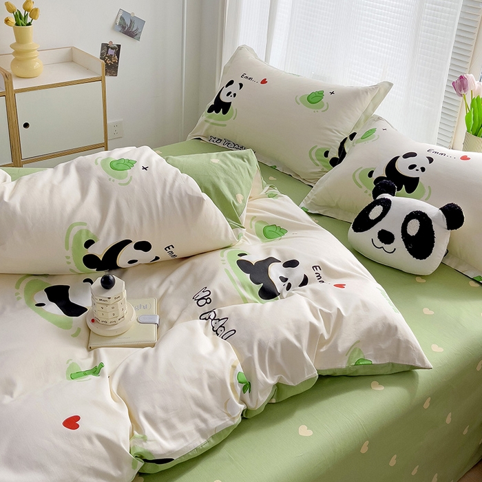 91家纺网 家纺一手货源 找家纺 依庭 2025新款全棉印花花卉款四件套单品系列-四件套 熊猫乐园