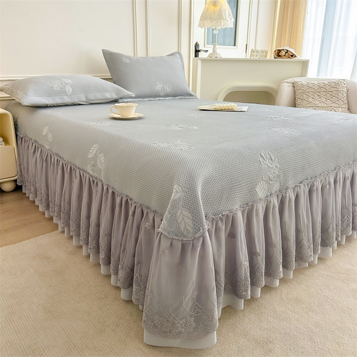 91家纺网 家纺一手货源 找家纺 恒爱   2025新款冰丝牡丹花床盖 浅灰