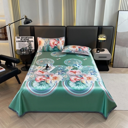 91家纺网 家纺一手货源 找家纺 悦织湾家纺2025新款斜纹提花冰丝席三件套夏季凉感冰丝席子枕套1对夏凉席床单 风韵