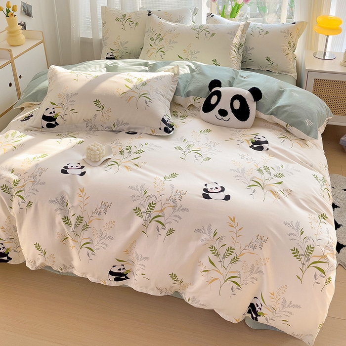 91家纺网 家纺一手货源 找家纺 依庭 2025新款全棉印花花卉款四件套单品系列-四件套 熊猫仔仔